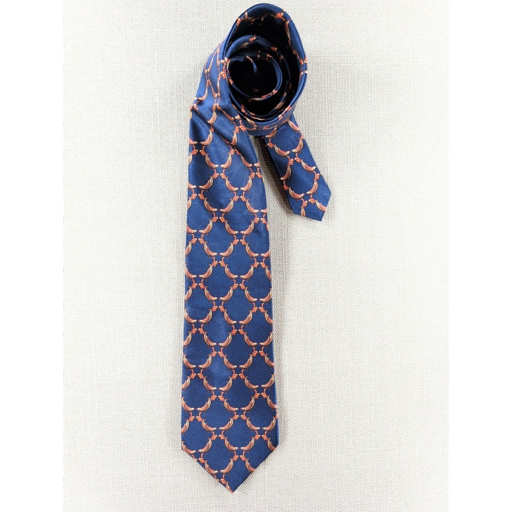 Lanvin Paris 100% Silk Necktie Blue Bird Floral Geometric Designer Tie